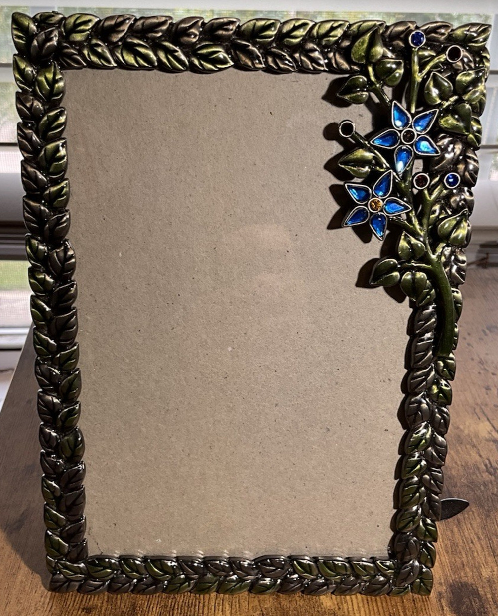 VTG ELSA Pewter Rhinestone Flower 5x7 Picture Frame Photo 4”x6”